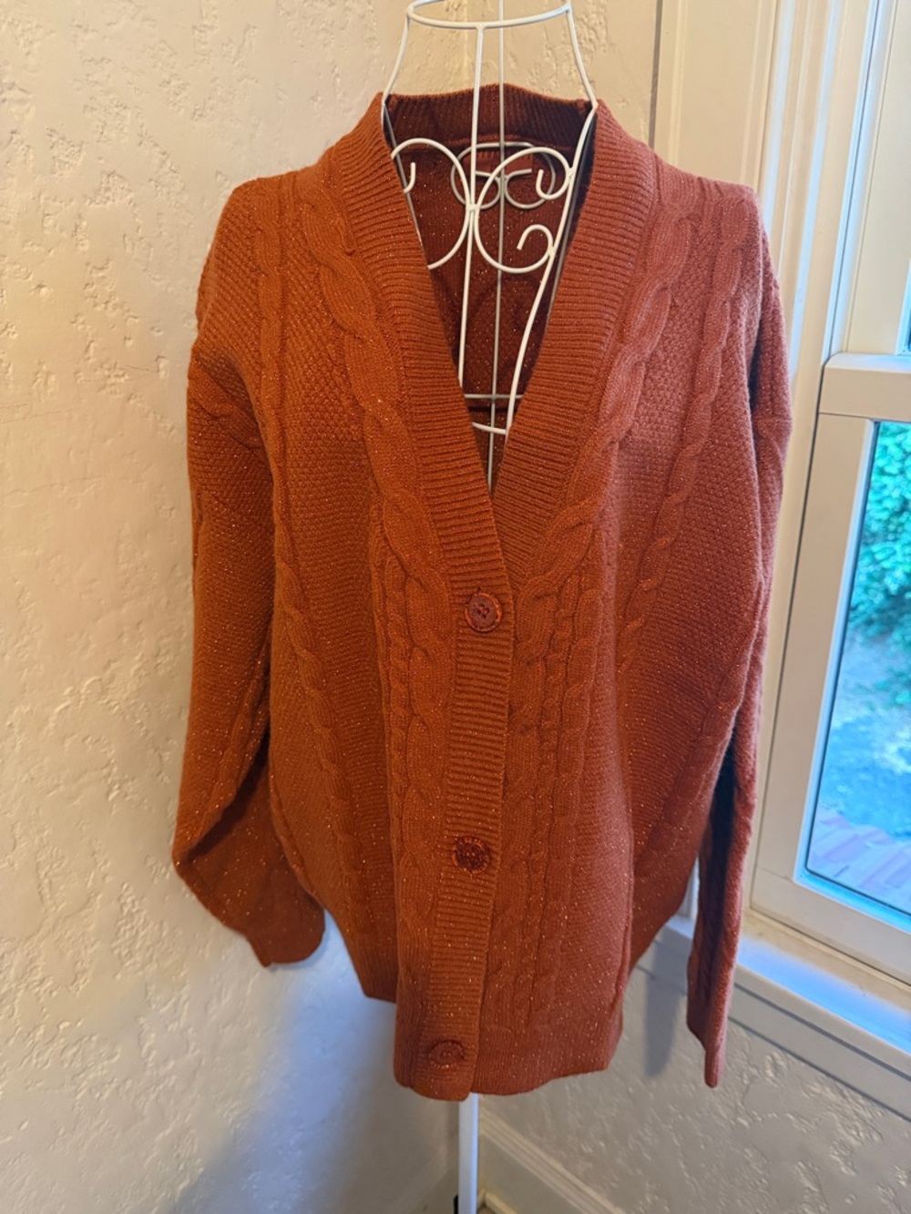 Taylor Swift Rust Cable Knit Button-Front Cardigan